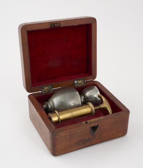 Cupping instruments in wooden case, 19th century