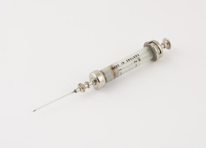 Hypodermic syringe, Record-type, glass and nickel-plated brass