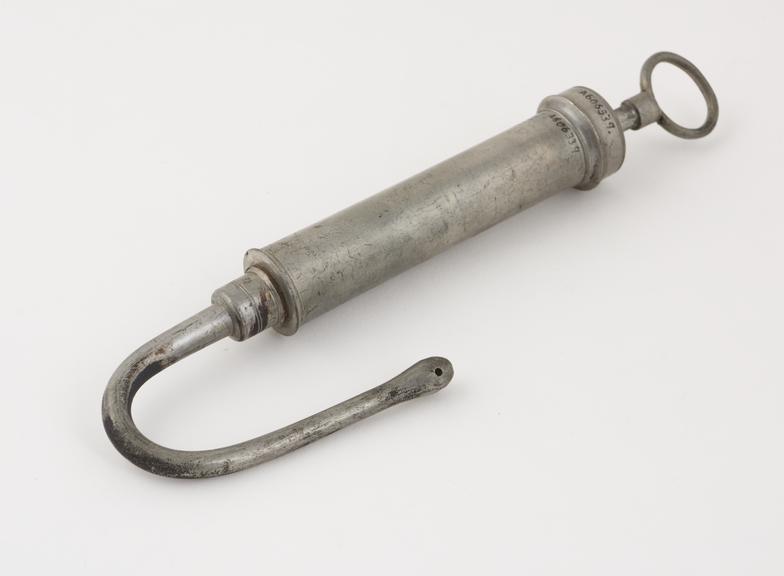 Pewter vaginal syringe, piston action, 18th century