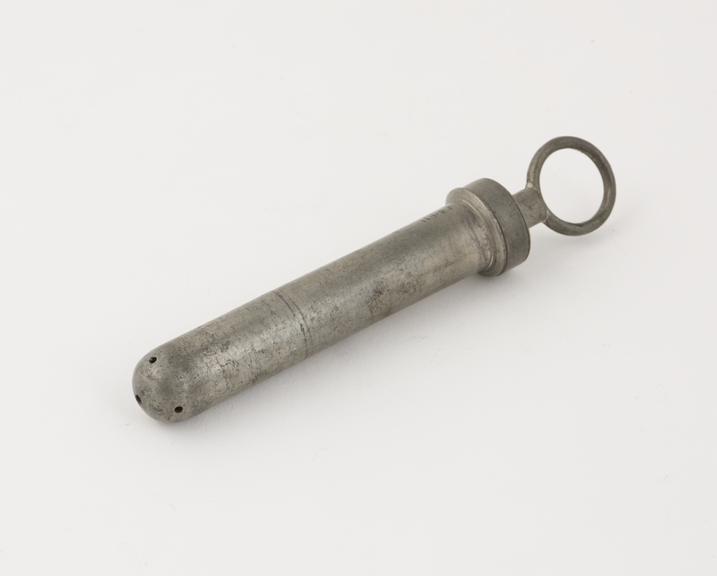 Pewter vaginal syringe, piston action, 18th or 19th century