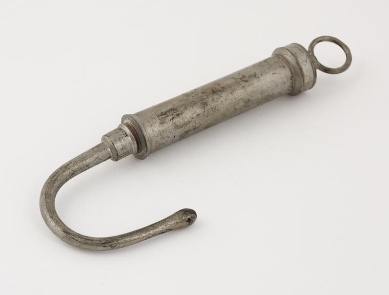 Pewter vaginal syringe, piston action, 19th century