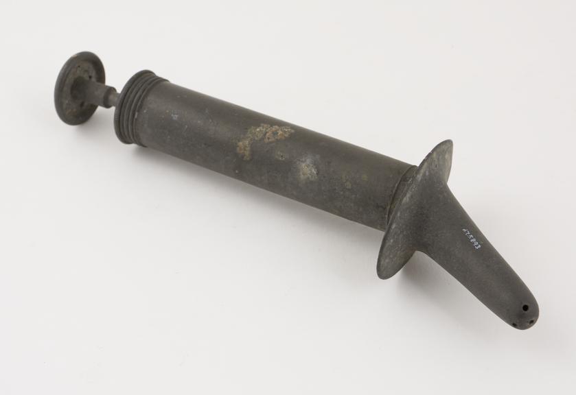 Pewter vaginal syringe, piston action, Hamilton type