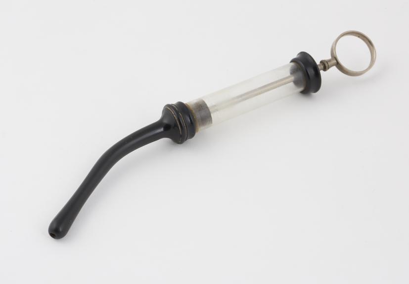 Rectal syringe, glass and vulcanite with nickel plated brass