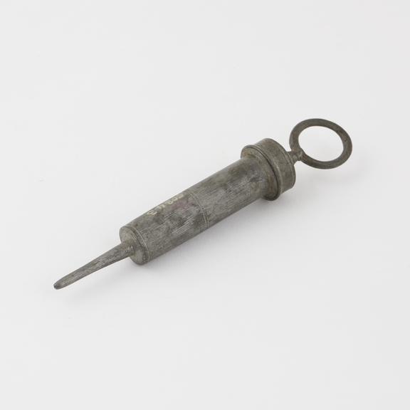 Pewter urethral syringe, piston-action, 18th century