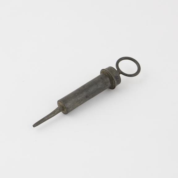 Pewter urethral syringe, piston action, 19th century