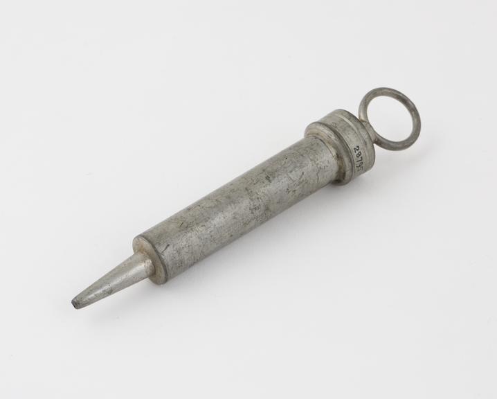 Pewter urethral syringe, piston-action, 19th century