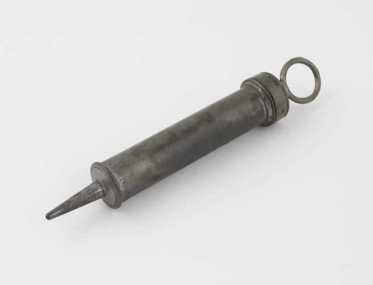 Pewter urethral syringe, piston-action, c.1830