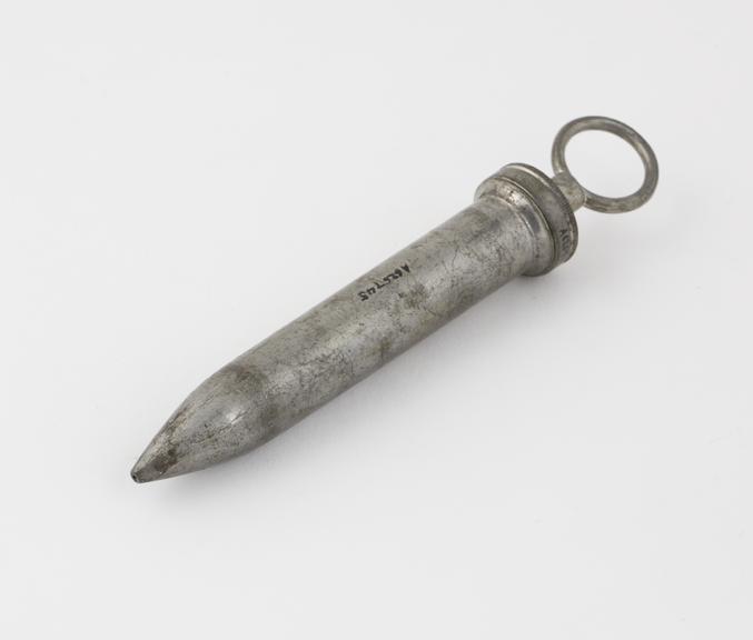 Pewter urethral syringe, English, 1801-1900