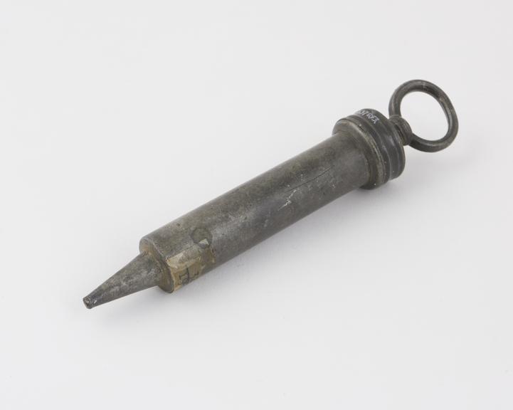 Large pewter urethral syringe, personal relic of W.H