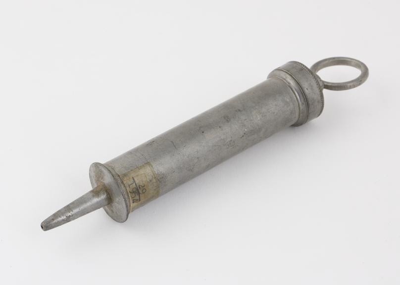 Urethral syringe, pewter, owned by Dr. W.H. Bellot (1811-1895)