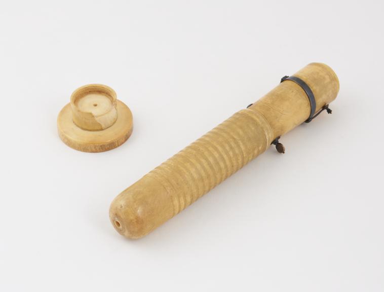 Ivory dildo, ridged and with contrivance for simulating