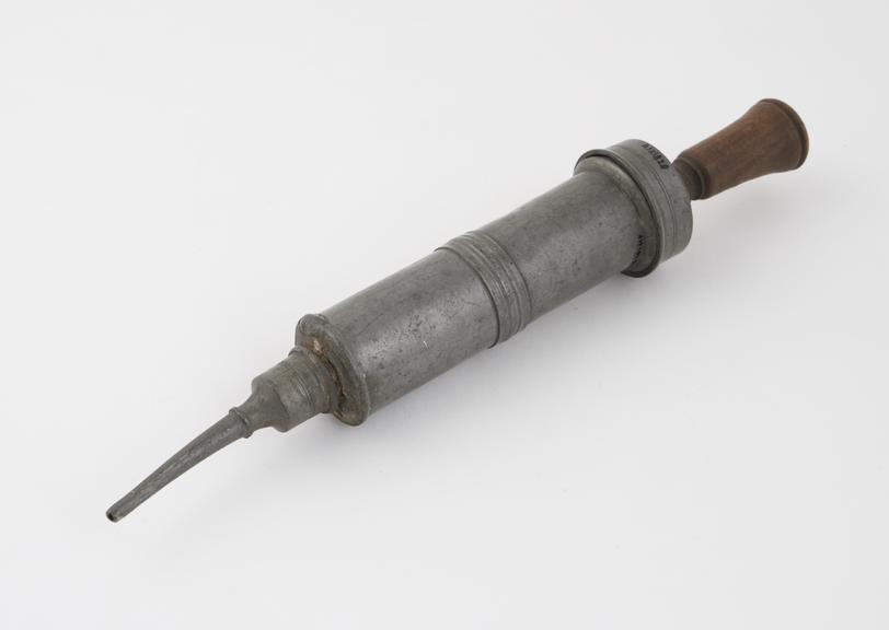 Pewter enema syringe, piston-action, 18th century