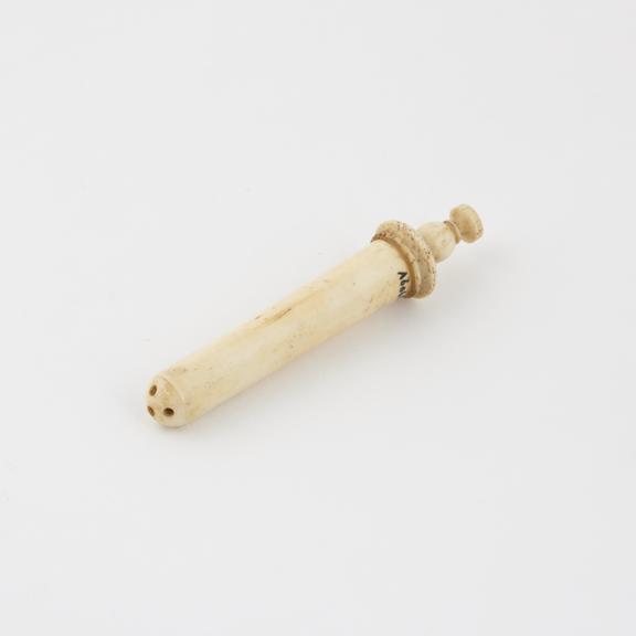 Bone vaginal syringe, piston-action, 18th century