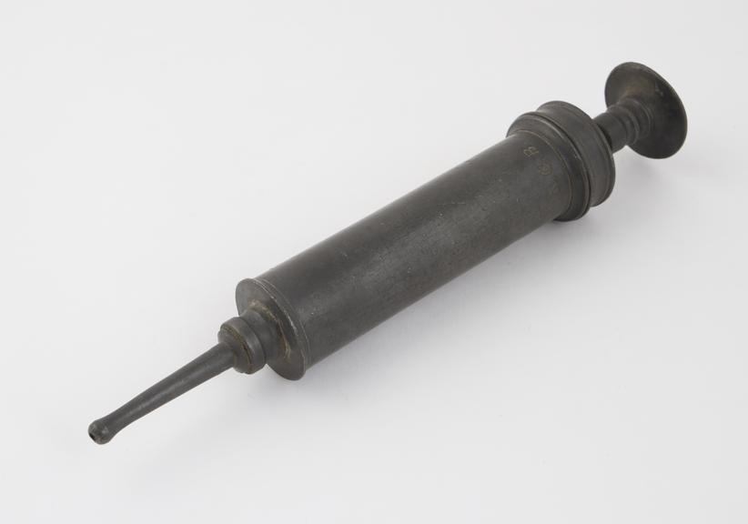 Pewter enema syringe, piston-action, 18th or 19th century