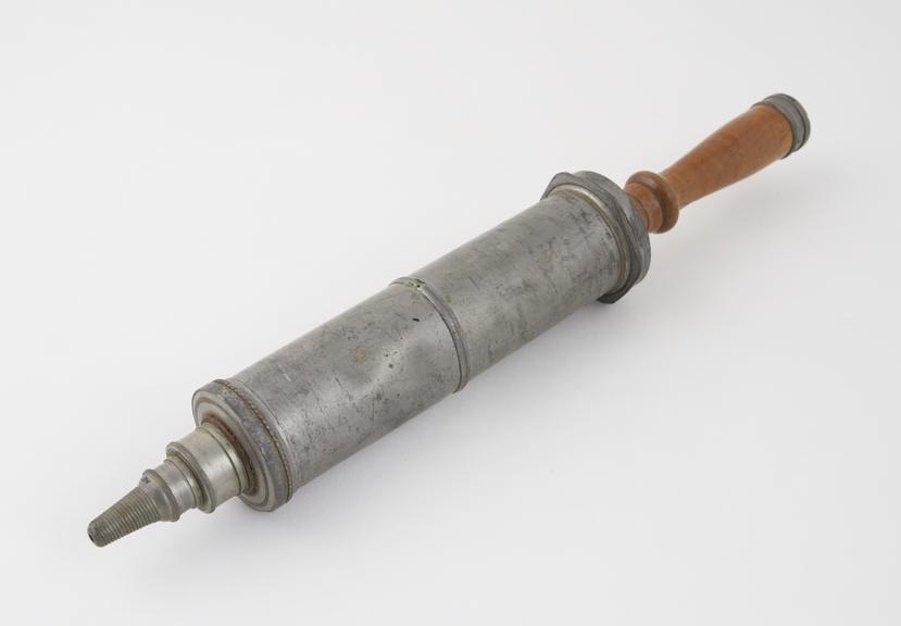 Pewter enema syringe, piston action, 18th or 19th century