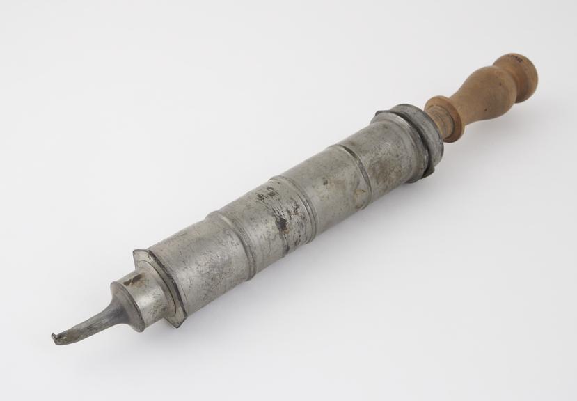 Pewter enema syringe, piston-action, 18th or 19th century