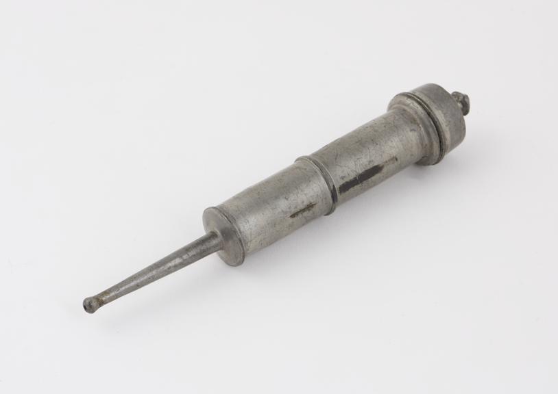 Pewter enema syringe, piston action, 18th century