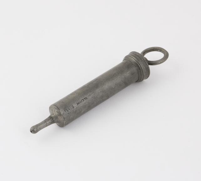 Pewter enema syringe, piston-action, 18th century