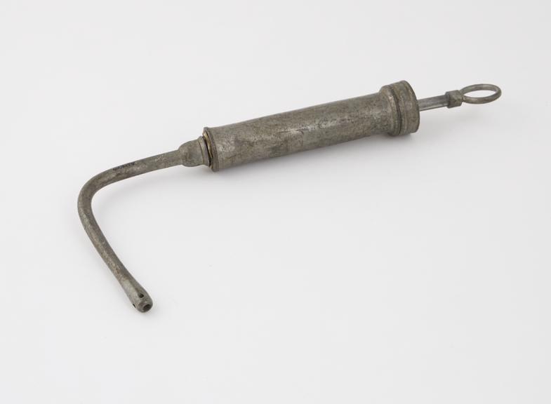 Pewter syringe, with vaginal nozzle, piston-action