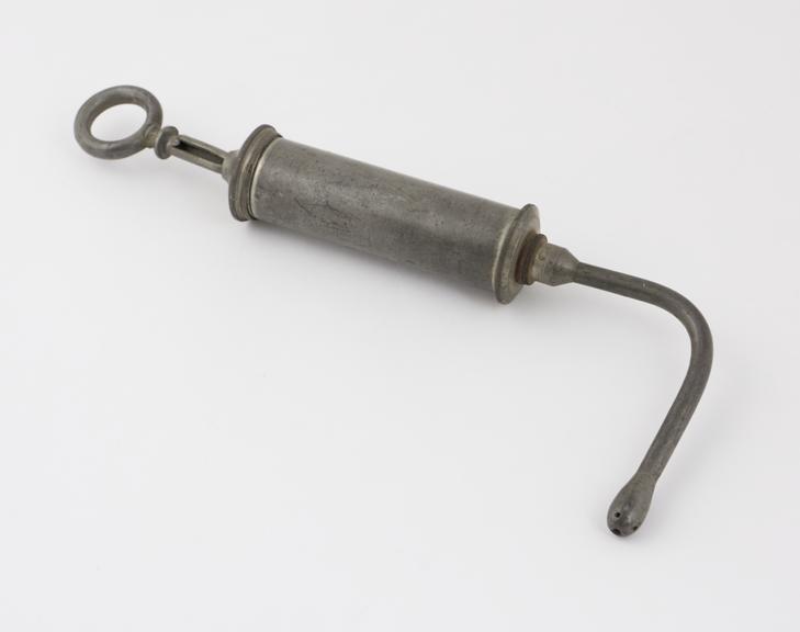 Pewter enema syringe with vaginal nozzle, piston action