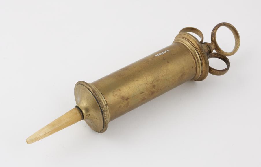 Enema syringe, brass and ivory, 19th century