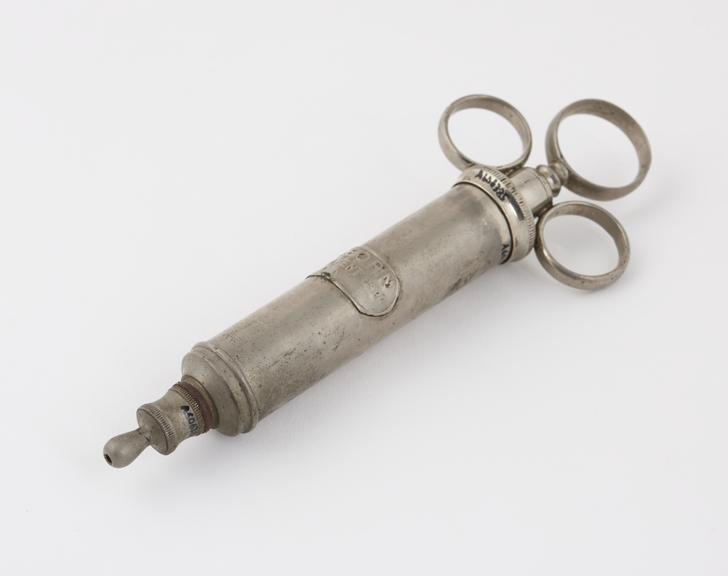 Plated brass nasal syringe, piston-action, c. 1870