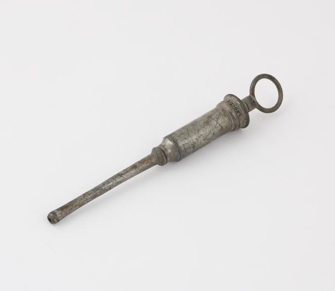 Pewter enema syringe, piston-action