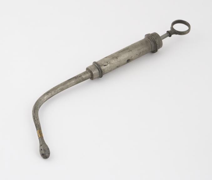 Pewter syringe with vaginal nozzle, piston action