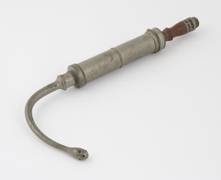 Pewter syringe, with vaginal nozzle, piston action