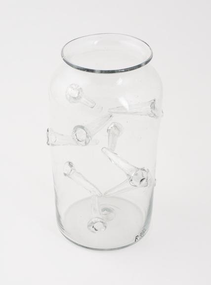 Clear glass leech jar, with internal glass protuberances