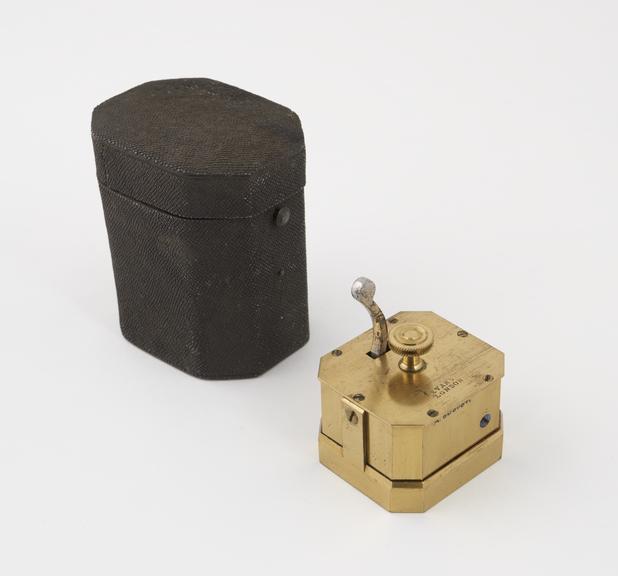 Brass scarificator, with 10 lancets, unusual mechanism in case