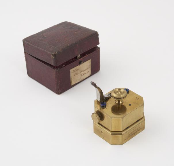 Brass scarificator, with 12 lancets, in case