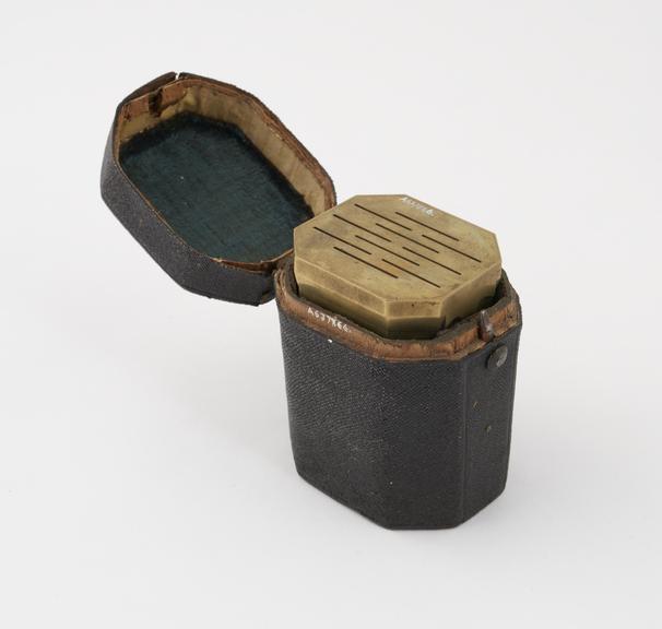 Scarificator, brass and steel, in fishskin covered case