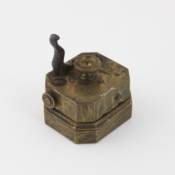 Scarificator with twelve lancets, brass and steel, English