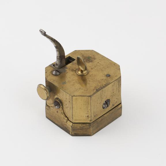 Scarificator with sixteen lancets, brass and steel, English