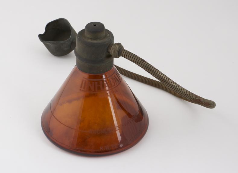 Inhaler, conical glass flask connected to mouthpiece by