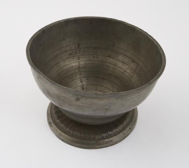 Pewter bleeding bowls, graduated, possibly European