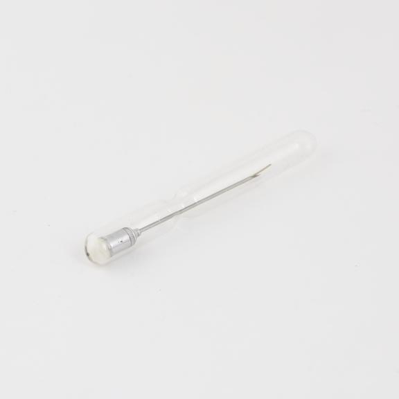 Hypodermic needle, in sealed glass tube, probably English