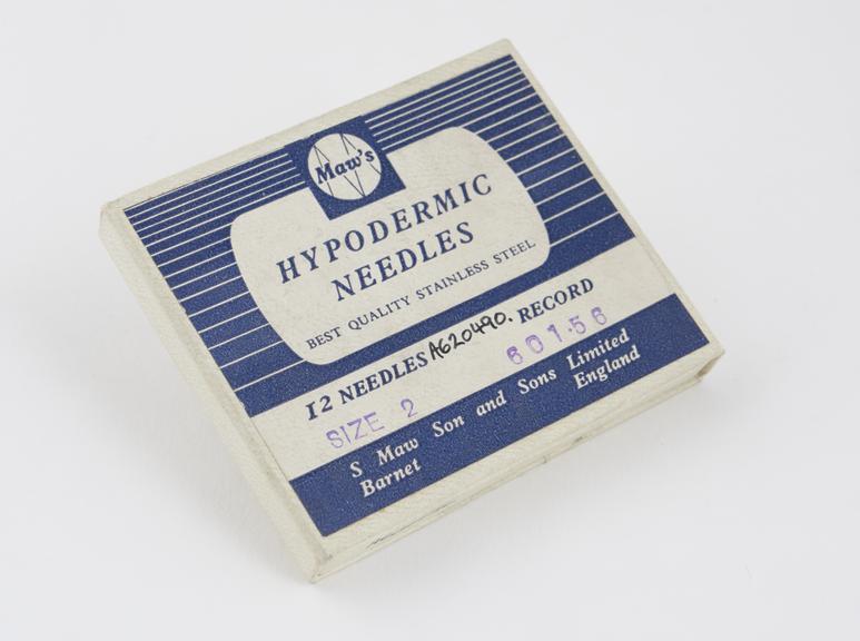 3 hypodermic needles, Record, no. 2, in box, by S