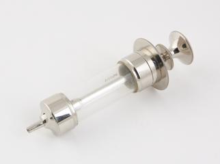 Hypodermic syringe, metal and glass, in nickel pla