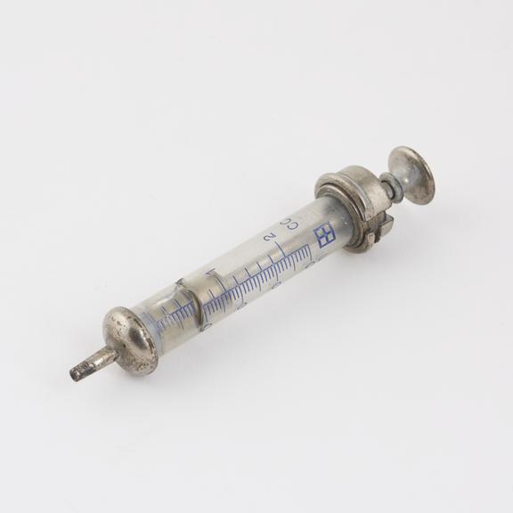 Hypodermic syringe, Record type, 2cc, glass and metal