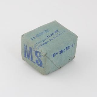 Rectangular blue paper package containing 4 metres of gauze