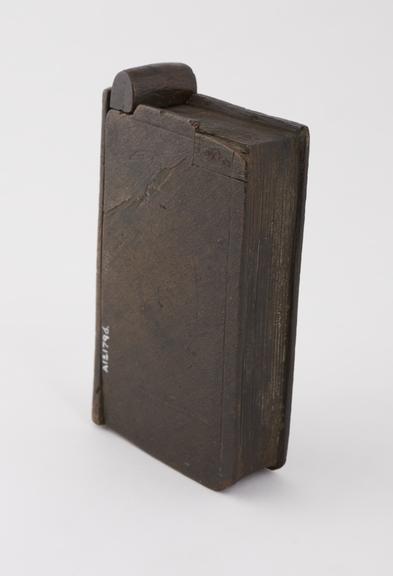 Wood and iron hand warmer in form of book, French(?), 1801-1900