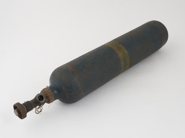 Cast iron oxygen cylinder with valve, by Drager