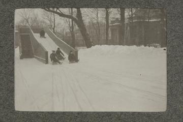 Anitchkoff Palace, Petrograd; Tobogganing on the Hill, Feb 1915