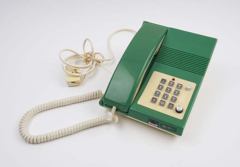 Telephone handset, green and beige