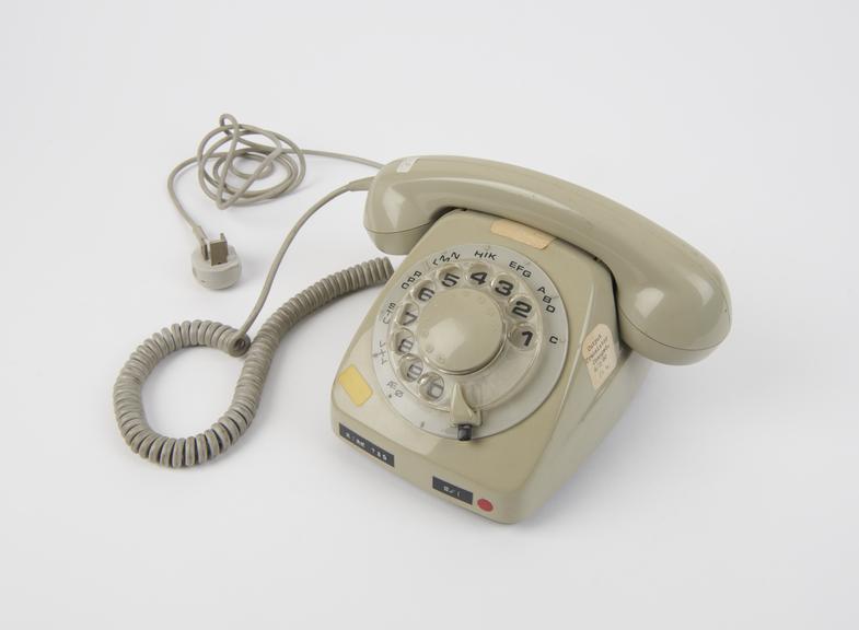 Telephone handset, grey, dial, 73D Kirk serial number 0213 3021