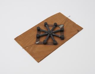 Gower-Bell pattern carbon-rod microphone, mounted on thin plywood sheet, 1881