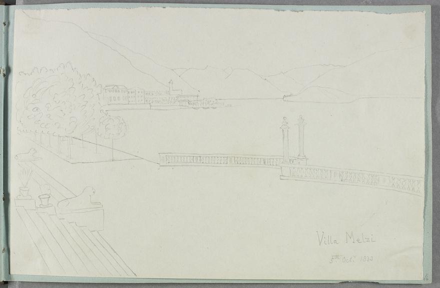 Camera lucida drawing of the Villa Melzi, Lake Como