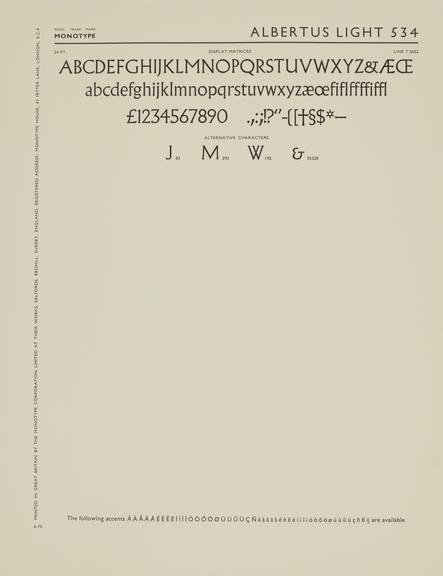 Specimen sheet for Albertus Light (series number: 534)